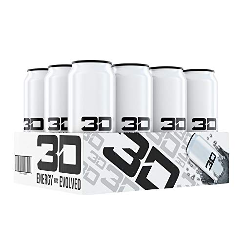 3D Energy Drink | Caffeine, Zero Sugar, Taurine, Panax Ginseng, Inositol, Guarana Seed, L-Carnitine Tartrate, 16 Fluid Ounce | 12 Pack (White)