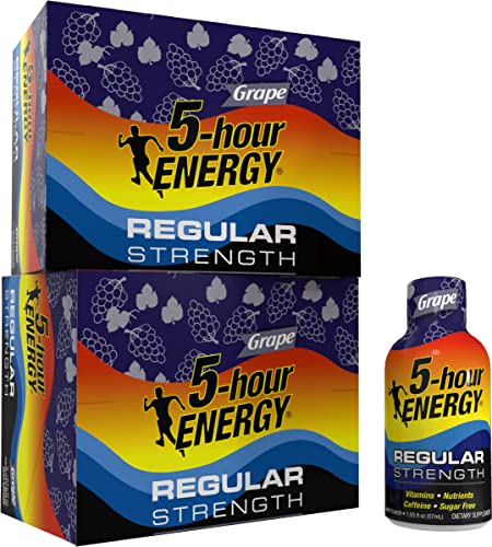 5-hour ENERGY Regular Strength Energy Shot | Grape Flavor | 1.93 oz. | 24 Count | Sugar-Free & Zero Calories | B-Vitamins & Amino Acids | 200mg Caffeinated Energy Shot | Dietary Supplement