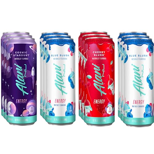 Alani Nu Energy Drink Assorted Variety Pack - Blue Slush, Cherry Sluch & Cosmic Stardust - 12 Fl Oz - (Pack of 12)