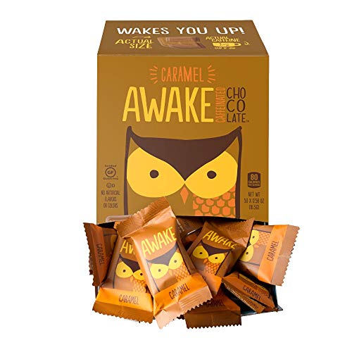 AWAKE Caffeinated Chocolate Bites, Caramel Chocolate Energy Snack, 1 Bite Equals 1/2 Cup of Coffee, 50 Bites