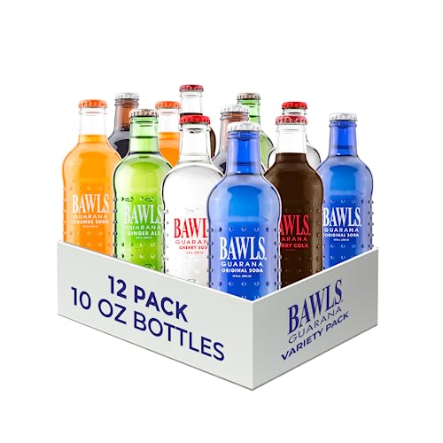 BAWLS Variety Pack, BAWLS Guarana Drink, Guarana Soda, Guarana Fueled Soda for Energy, High Energy Caffeinated Drink, Variety Pack, 10oz 12 Pack Glass Bottles