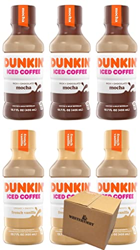 Dunkin Donuts Iced Coffee, 3 Mocha, 3 French vanilla, 13.7 Fl Oz, total 6 bottles