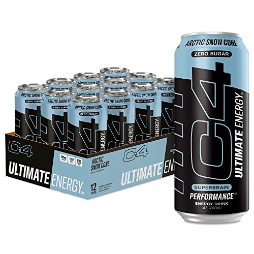 C4 Ultimate Sugar Free Energy Drink 16oz (Pack of 12) | Arctic Snow Cone | Pre Workout Performance Drink with No Artificial Colors or Dyes