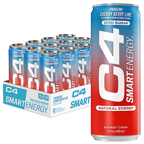 C4 Smart Energy Drink - Sugar Free Performance Fuel & Nootropic Brain Booster, Coffee Substitute or Alternative | Cherry Berry Lime 12 Oz - 12 Pack