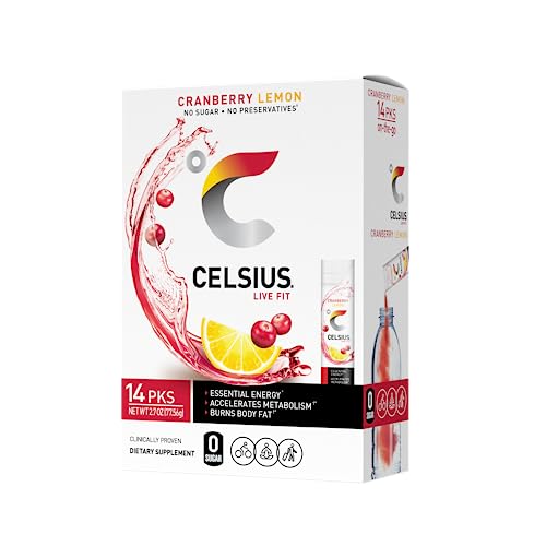 CELSIUS On-the-Go Powder Stick Packs, Cranberry Lemon, 0.18 Ounce (14 Packets)