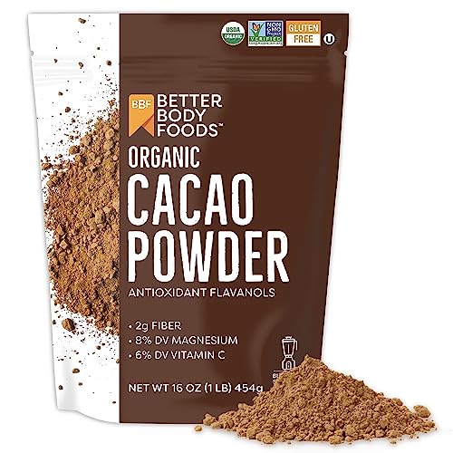 BetterBody Foods Organic Cacao Powder, Non-GMO, Gluten-Free Superfood, Cocoa, 16 Ounce