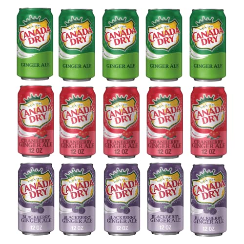 Canada Dry Ginger Ale Original, Blackberry, Cranberry Sparkling Seltzer Water - Variety Pack, 12oz Can (Pack of 15, Total of 180 Oz)