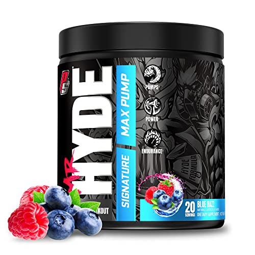 PROSUPPS Hyde Max Pump Pre Workout for Men and Women - Nitric Oxide Supplement for Pump and Endurance - Stimulant Free Pre Workout to Promote Blood Flow and Muscle Strength (Blue Razz, 20 Servings)