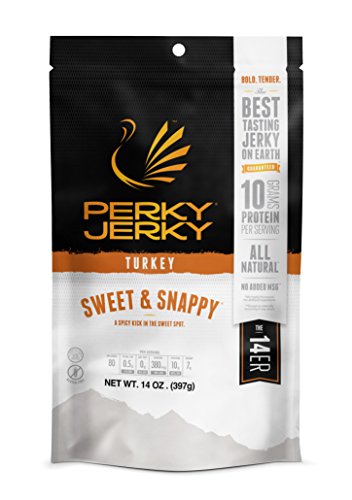 Perky Jerky Sweet and Snappy Turkey Jerky, 14oz - Low Sodium - 10g Protein per Serving - Low Fat - 100% U.S. Sourced - Tender Texture and Bold Flavor