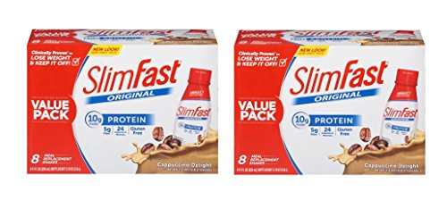 SlimFast Original Cappuccino Delight Meal Replacement Shakes 8-11 fl. oz. Bottles, 8 count (Pack of 2)