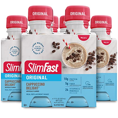 SlimFast Meal Replacement Shake, Original Cappuccino Delight, 10g of Ready to Drink Protein, 11 Fl. Oz Bottle, 4 Count (Pack of 3) (Packaging May Vary)