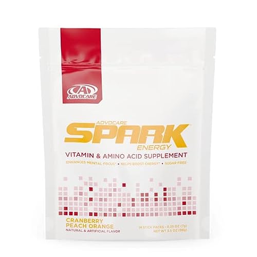 AdvoCare Spark Vitamin & Amino Acid Supplement - Focus and Energy Drink Mix - Cranberry Peach Orange - 14 Pack