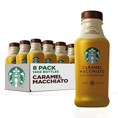 Starbucks dark roast, Liquid Iced Espresso, Caramel Macchiato, 14oz Bottles, (8 Pack)