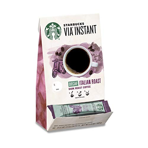 Starbucks VIA Instant Coffee—Dark Roast Coffee—Decaf Italian Roast—100% Arabica—1 box (50 packets)