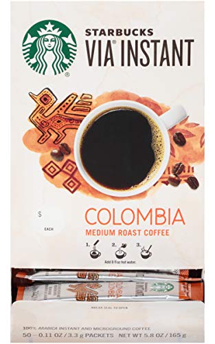 Starbucks Via Instant Colombia Medium Roast Coffee - 100% Arabica Instant & Microground Coffee - 50 CT Packets