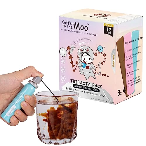 Coffee to the Moo V2 - Nitro Cold Brew Instant Coffee Concentrate, Mix Pack (Keto, Collagen & Brain Support), Gluten-Free, Medium Dark Roast, Single Serve Recyclable Coffee Canisters, 12 Cups