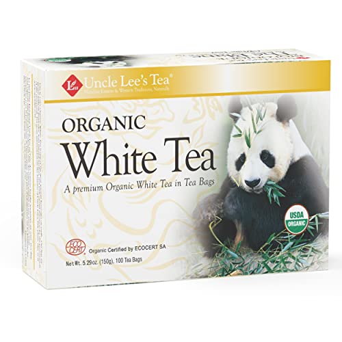 Uncle Lee’s Organic White Tea, 100% Natural Premium White Tea Bags, Light & Delicate Flavor, Organic Tea, Use for Hot Tea or Iced Tea Beverages, 100 Tea Bags per Box