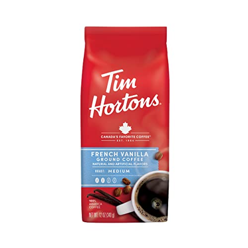 Tim Hortons French Vanilla, Flavored Roast Ground Coffee, Perfectly Balanced, Always Smooth, Made with 100% Arabica Beans, 12 Ounce Bag