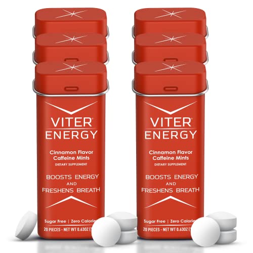 Viter Energy Caffeinated Mints 40mg Caffeine, B Vitamins, Sugar Free. (Cinnamon, 20pcs, 6 Pack)