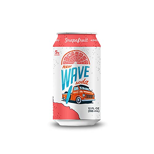 New Wave Natural Sparkling Soda Water Sweetened with Real Fruit Juice, Vegan, Healthy Caffeinated Tonic Water, Gluten Free Soft Drink, Low Calorie, No Added Sugar, 12 Pack, 12 oz Cans (Grapefruit)