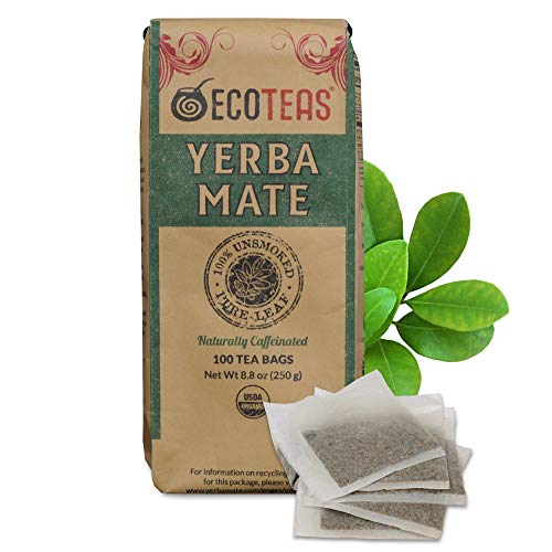 ECOTEAS - Unsmoked Yerba Mate Tea - Yerba Mate Tea Bags - Yerba Mate Tea - Detox Tea - Hi Caf Tea - Organic Tea - Organic Detox Tea - Yerba Mate Unsmoked - Yerba Mate - 100 Tea Bags, 8.8 oz